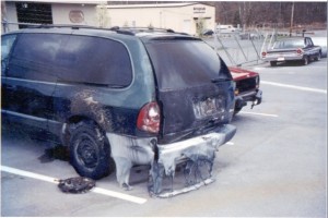Melted Car caused by static electricity explosion.
